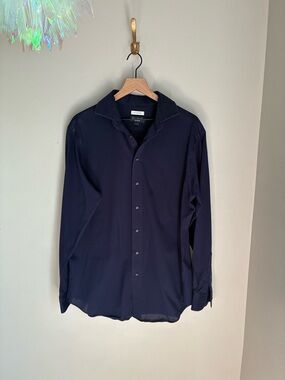 Jos A. Bank Travelers Dark Navy Blue Long Sleeve Button Down Shirt Size 17